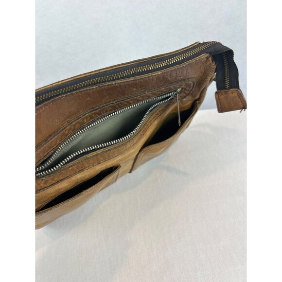 Vintage 70s Brown Leather Shoulder Bag Adjustable Strap Zipper Pocket - Picture 9 of 16